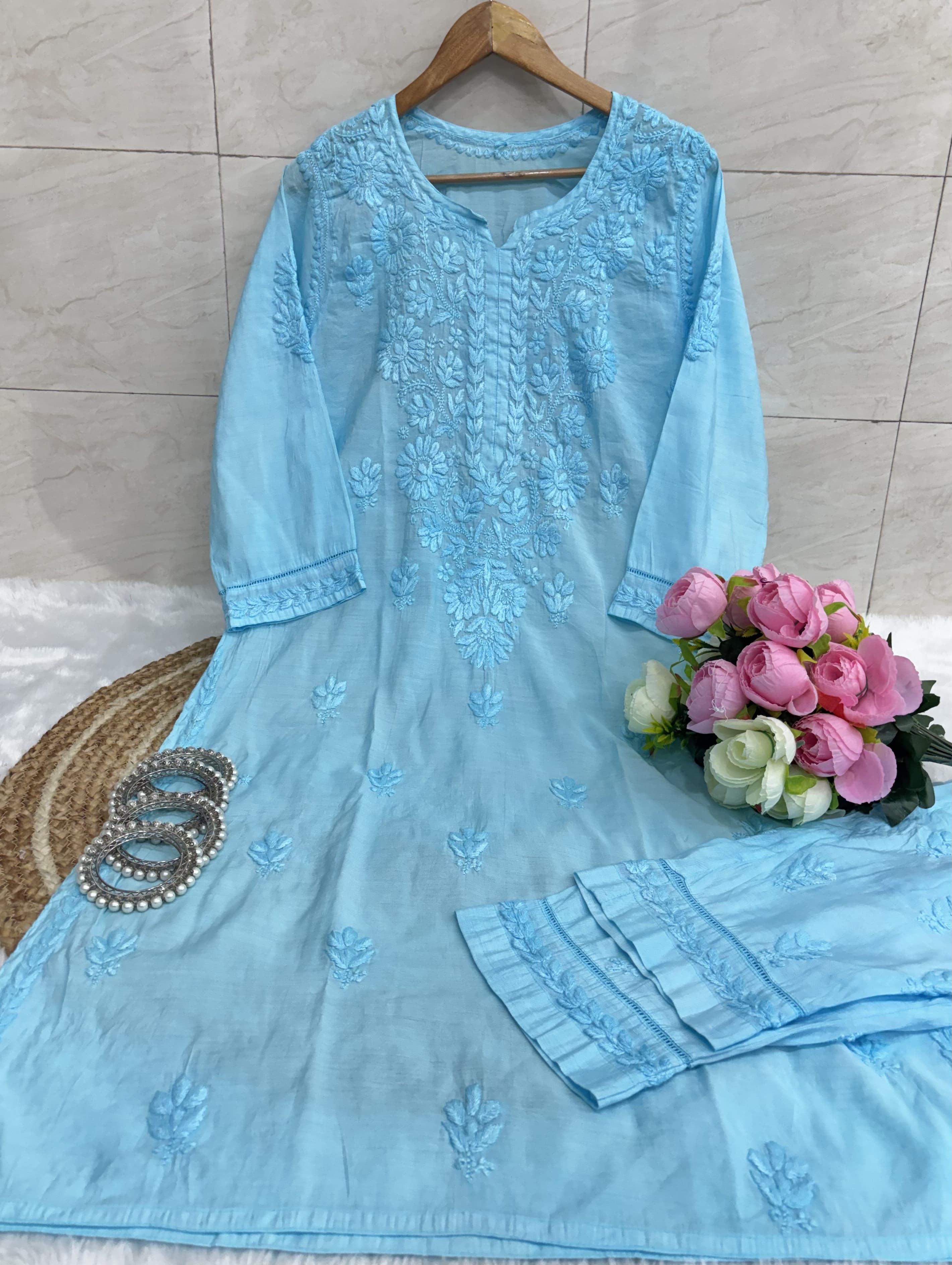Chanderi Gala buti Lace desinger 2pc set