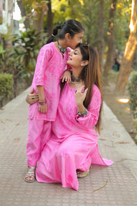 Mother daughter Chikankari soft Pintex chanderi set