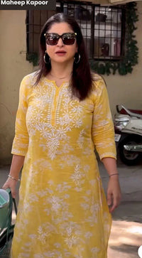 Zainab Chikankari Mulmul Printed Straight Kurta -Yellow