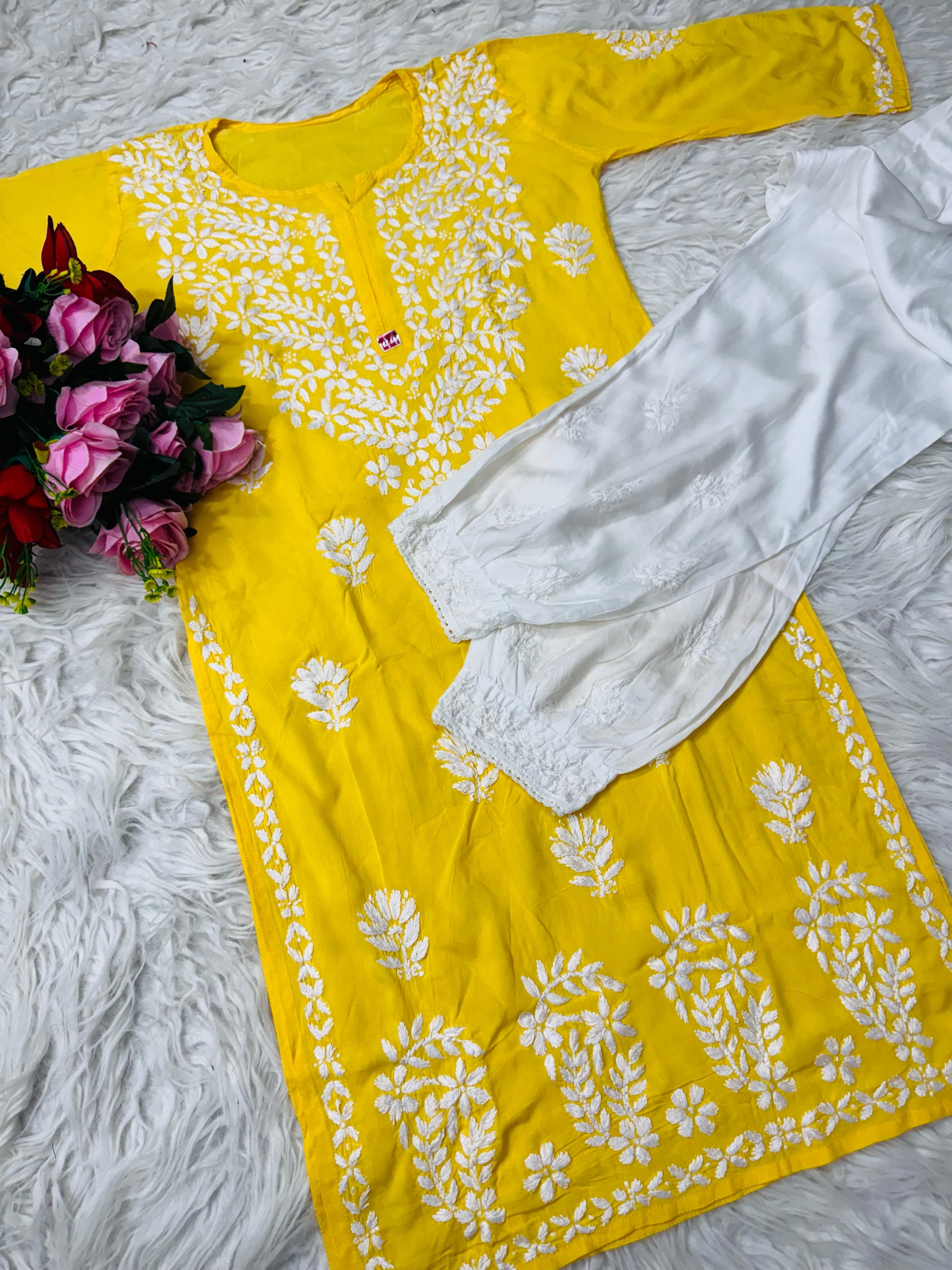 Heavy Daman chikankari work Long Kurta