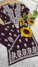 Reyon heavy work chikankari white embroidered set