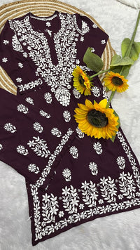 Reyon heavy work chikankari white embroidered set