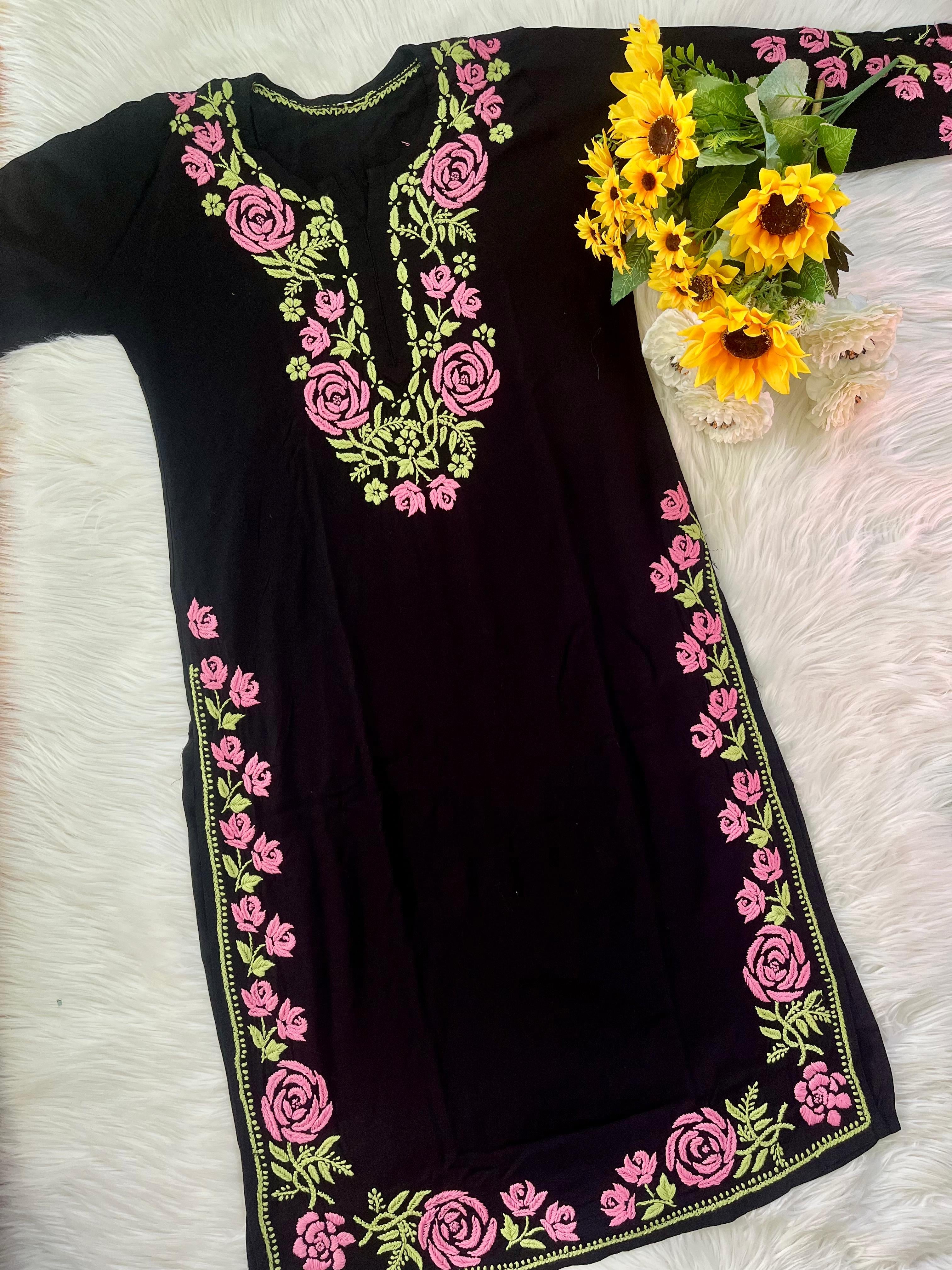 Rose and Leaves Flowers Chikankari