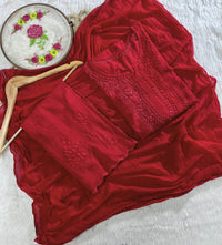 Exclusive Rayon Cutwork 3pc Set with Chiffon Dupatta