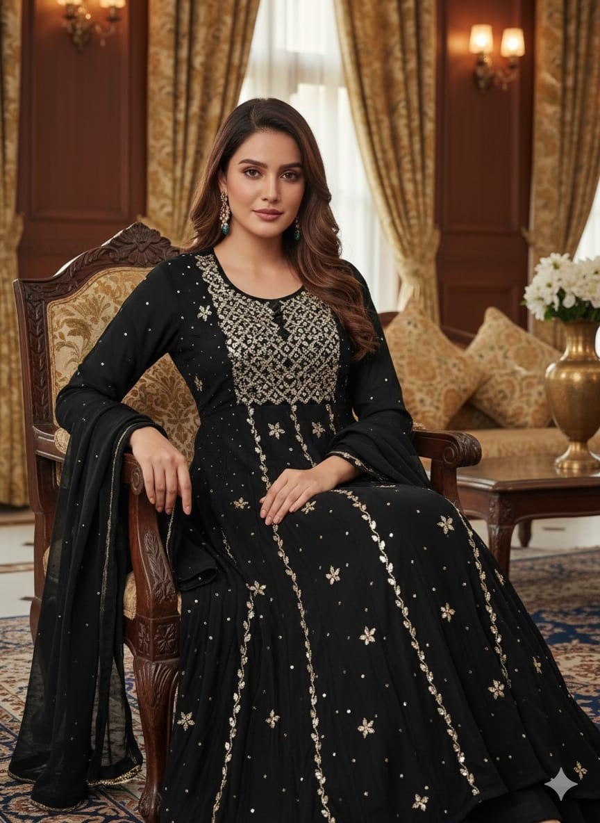 Malchandri gown and duptta set Badlands work Mukesh work