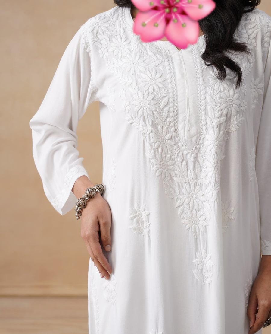Pure White Chikankari Soft Long Kurta