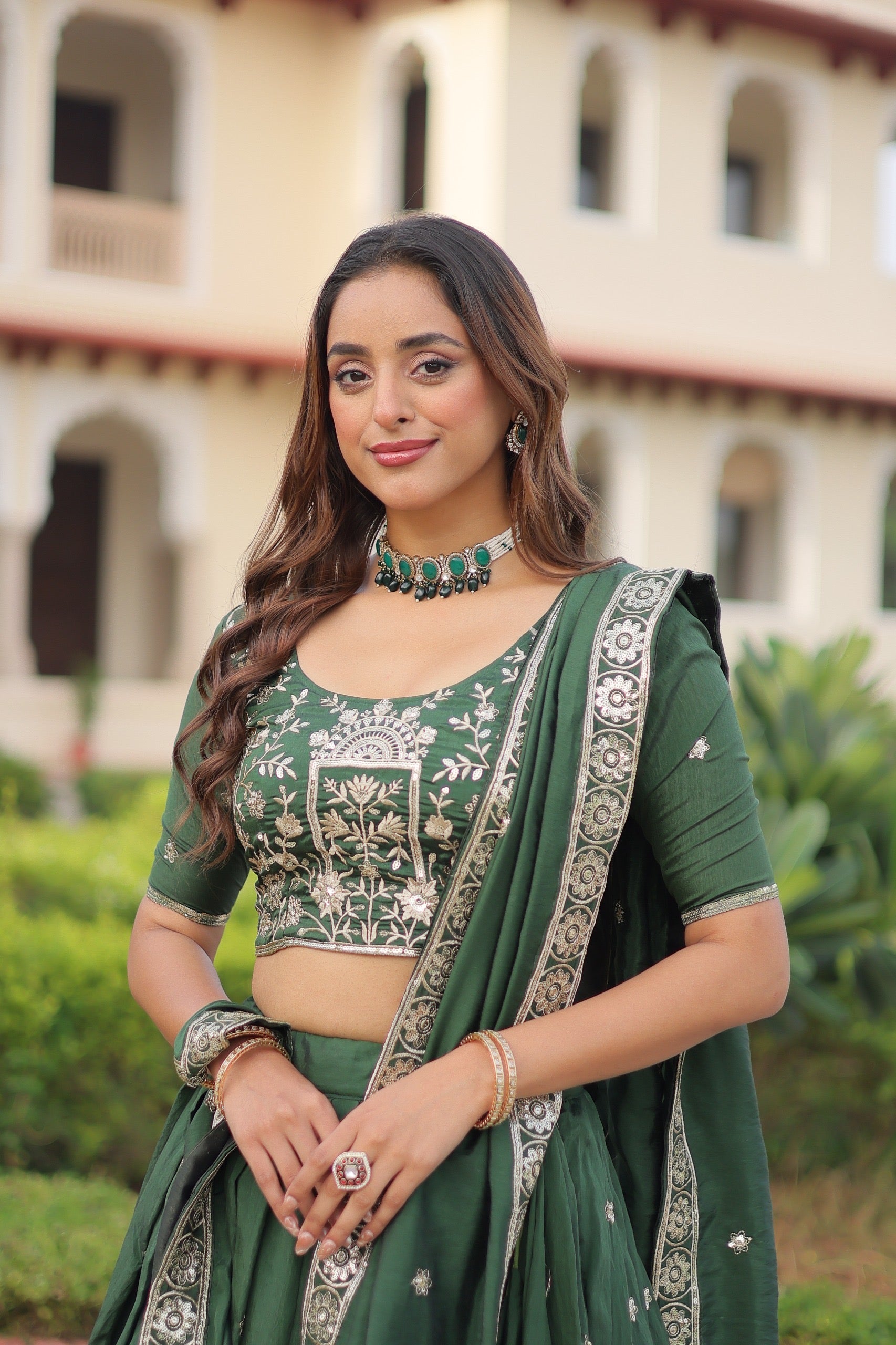 Lehenga Choli Green full stiched Set