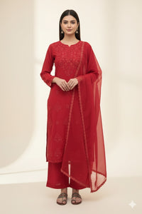 Zara Luxury Chikankari Georgette Suit – Hand Embroidered Muqaish Work 3pc Set