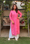 Chanderi 3d Gala Panel chikankari kurti