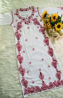 Pink Soft Thread in White chikankari