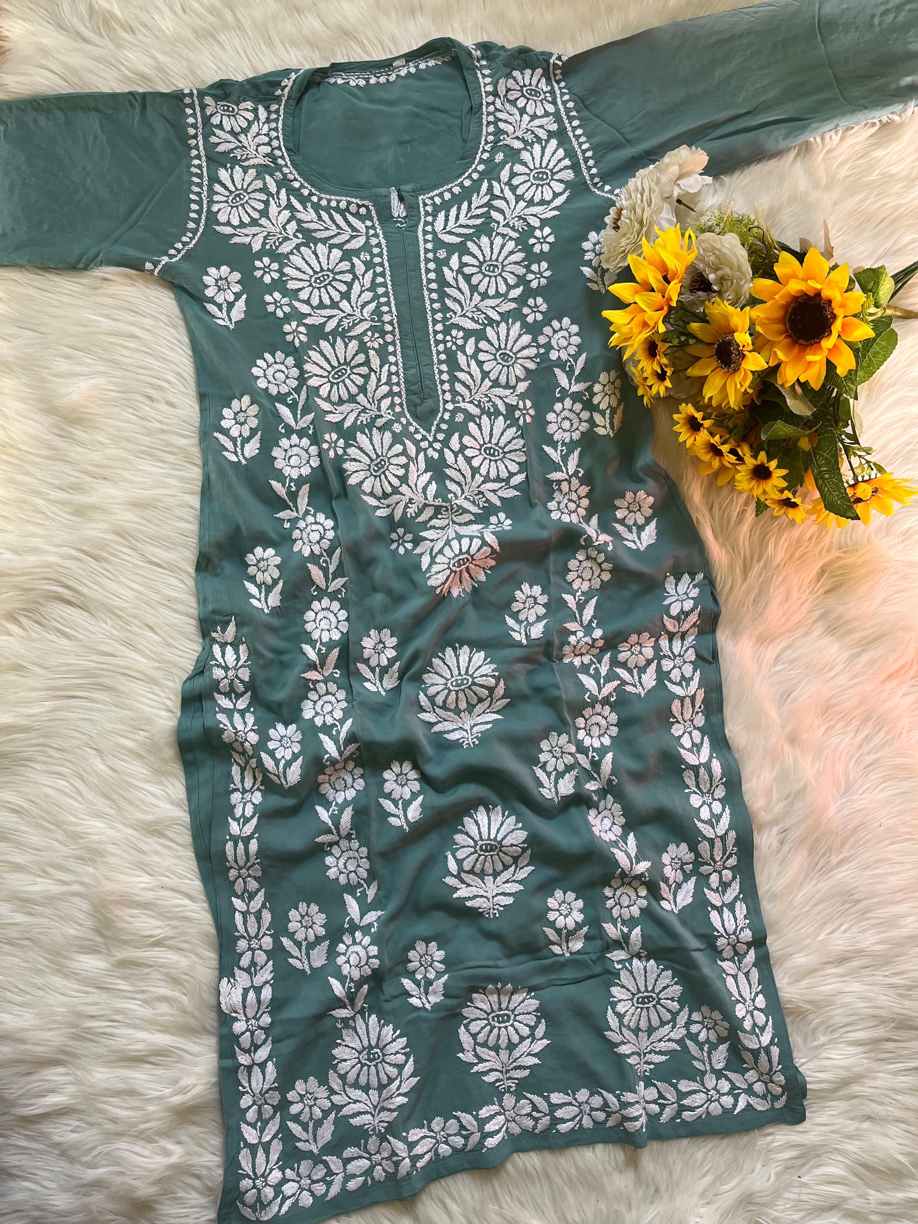 Modal cotton flower embroidered kurta