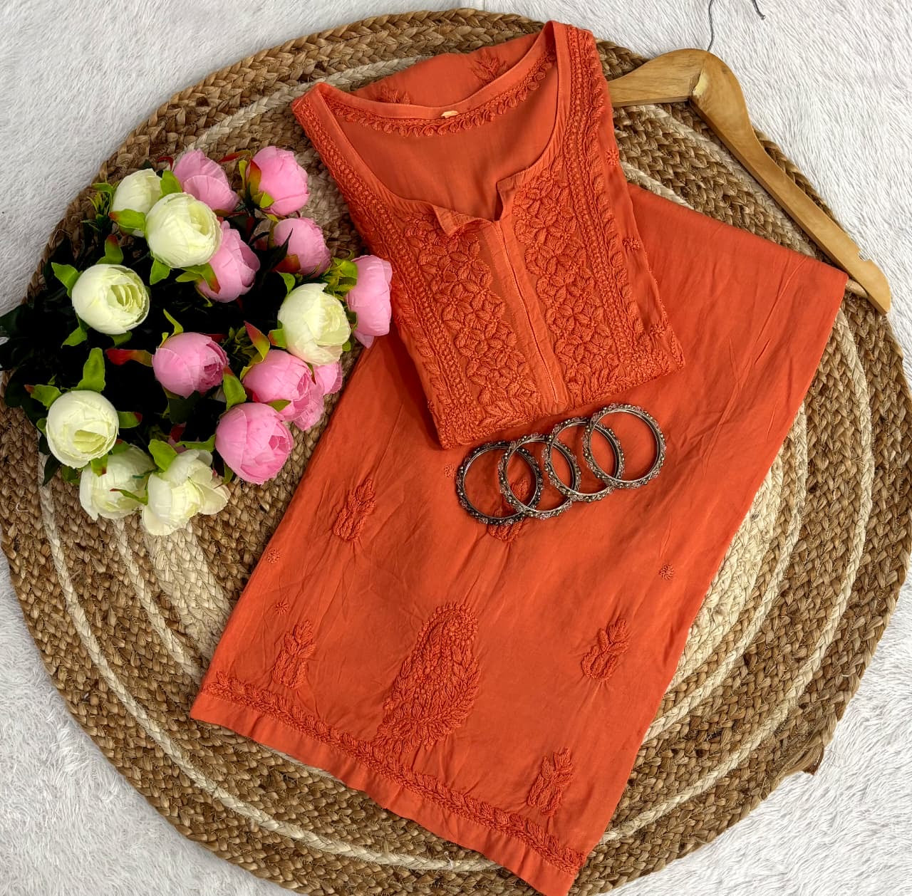 Anchor Thread 3d Panel Modal kurta Set