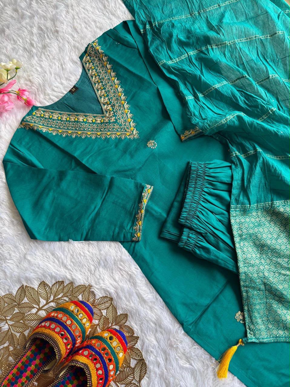 Roman Silk Blue 3pc Ethnic Set