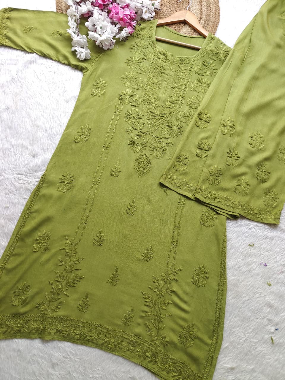 Rayon chikankari work  Dyed co-ord Set