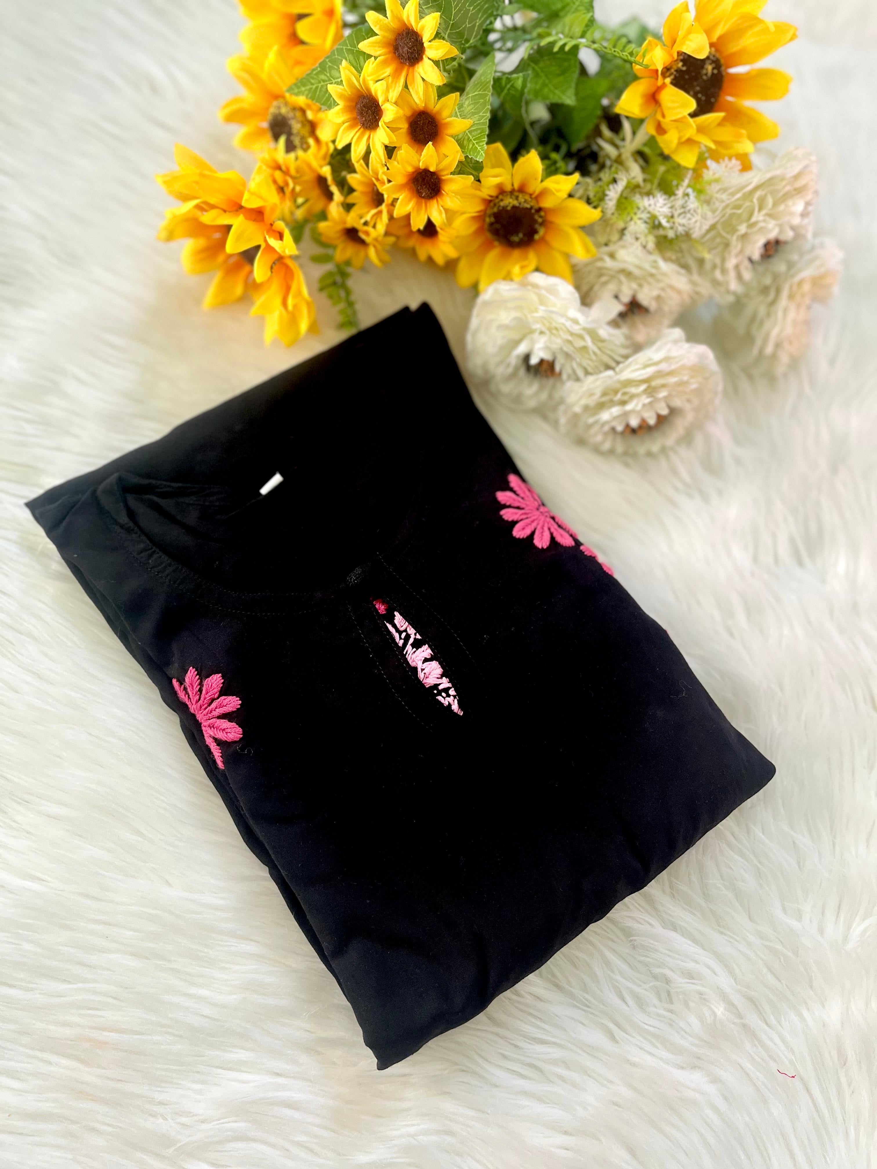 Rose and Leaves Flowers Chikankari