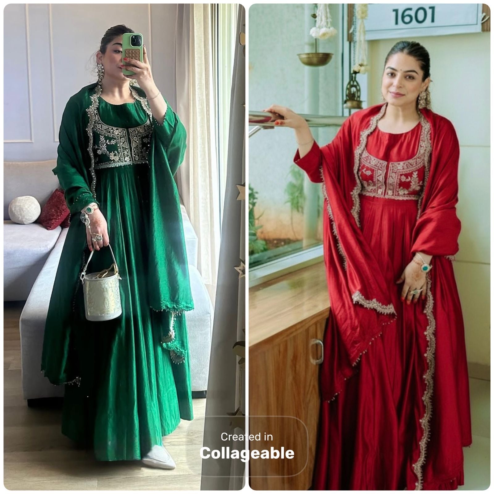 Heavy Chinon Silk Style Gown Set