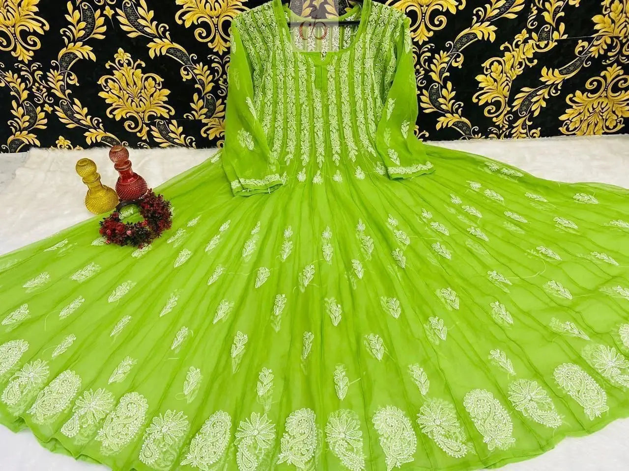 56 Kali Anarkali With Sharara - Chikankari Official