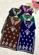 Rayon self white Embroidered