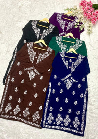 Rayon self white Embroidered