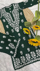 Reyon heavy work chikankari white embroidered set