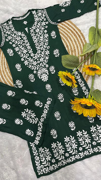 Reyon heavy work chikankari white embroidered set