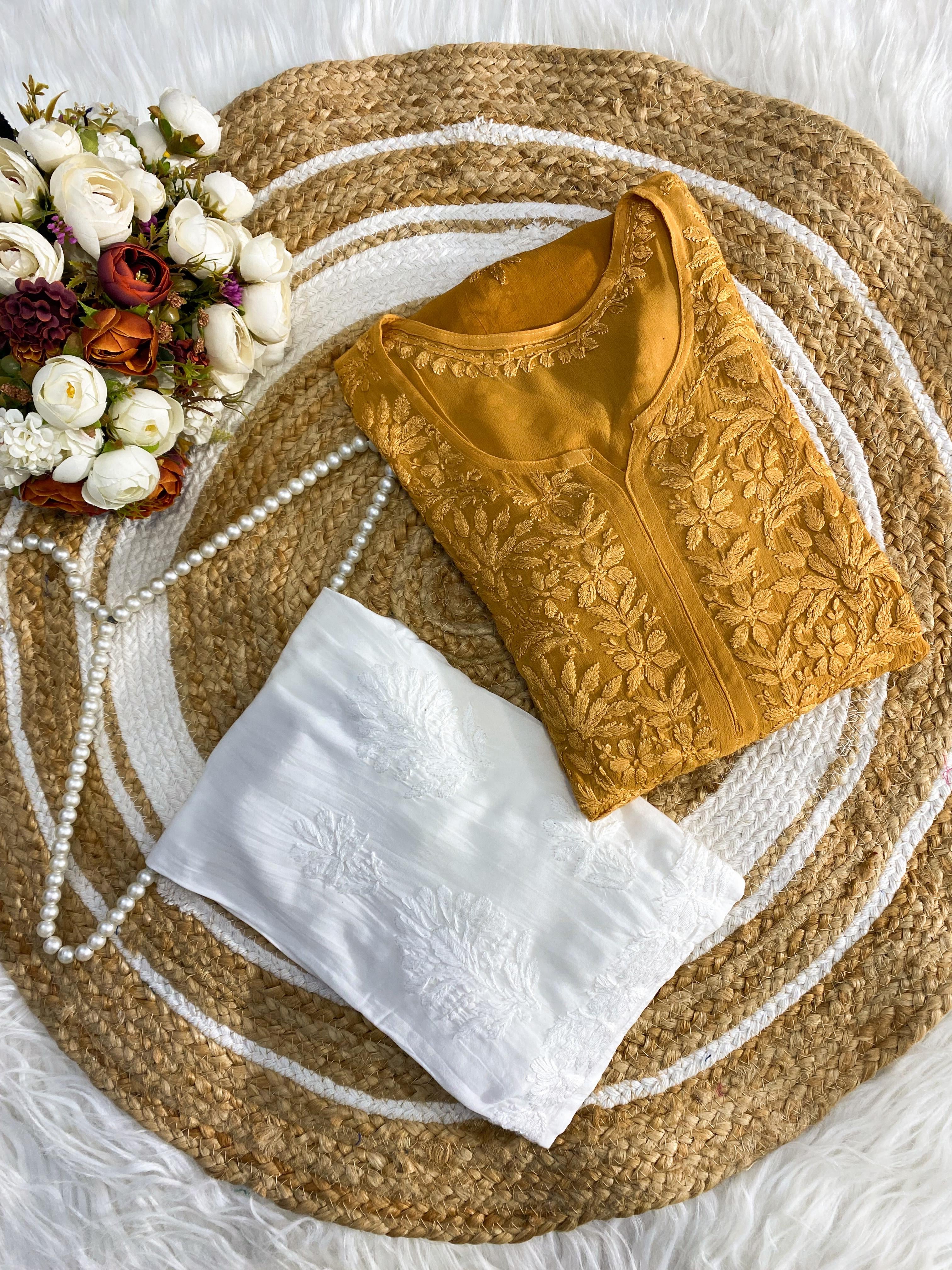 Part wear Chikankari viscose Self Kurta With Inner