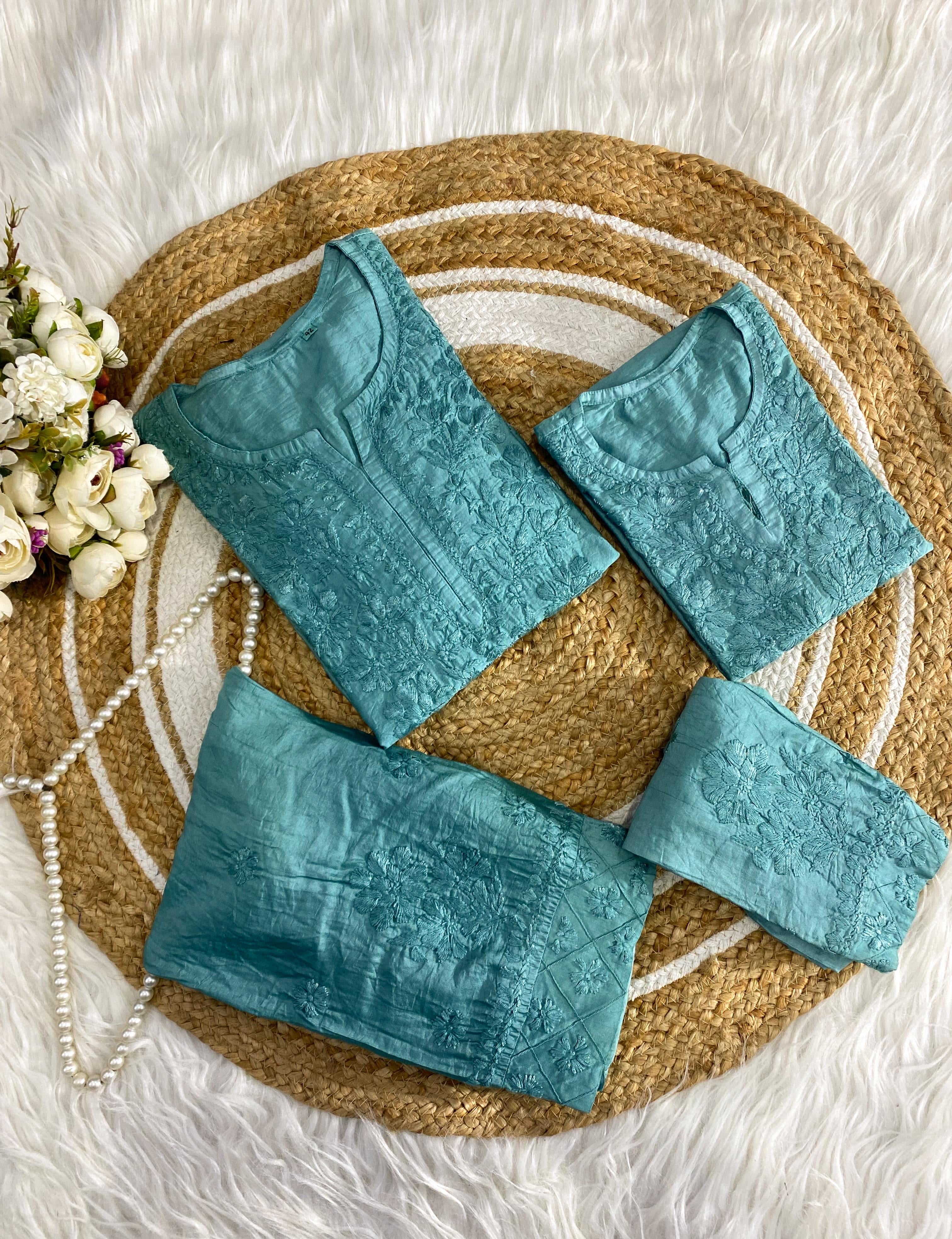 Mother daughter Chikankari soft Pintex chanderi set