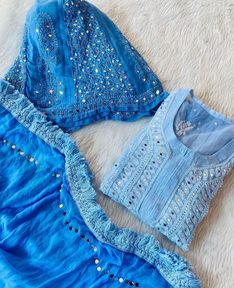 4pc Mirror Work Georgette Set