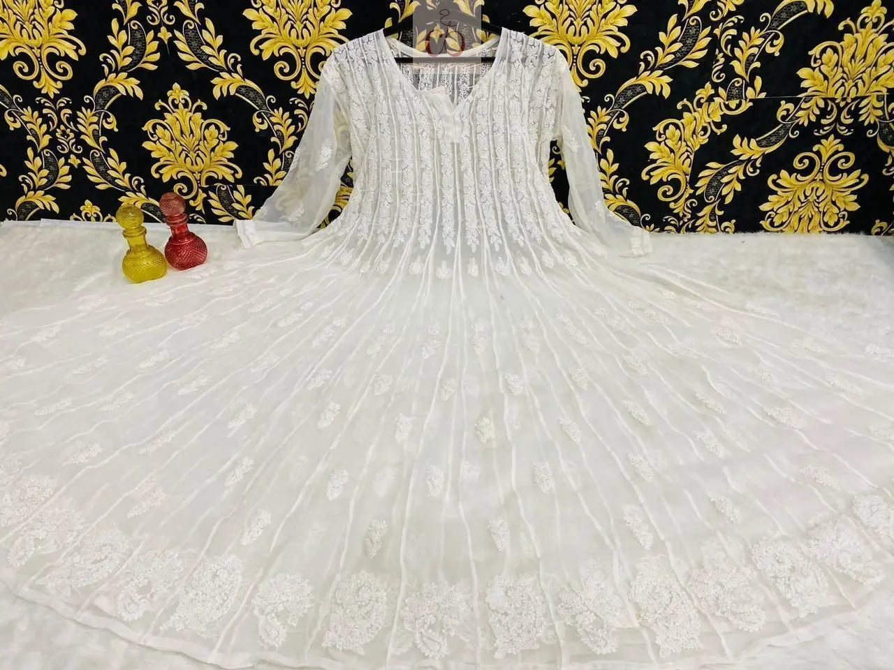 56 Kali Anarkali With Sharara - Chikankari Official