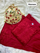 Modal lucknowi Daman rich work Kurta and plazzo with Potli Bag