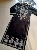 Designer Black kurta with dual colour thread fine chikankari work