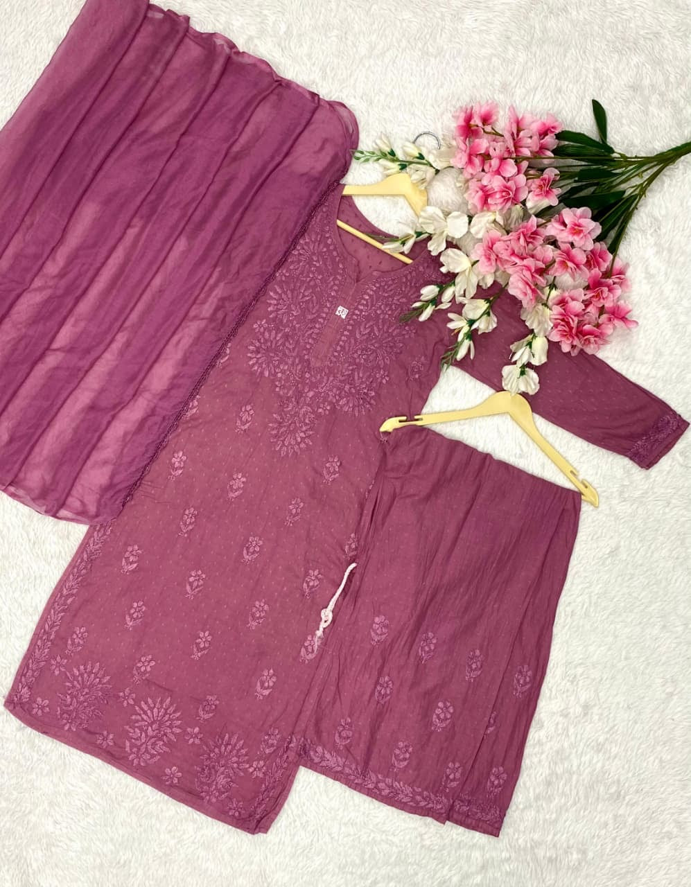 Dobby cotton Hand embroidered 3pc set