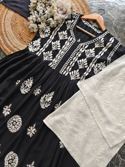 Black Modal Gown - Chikankari Official