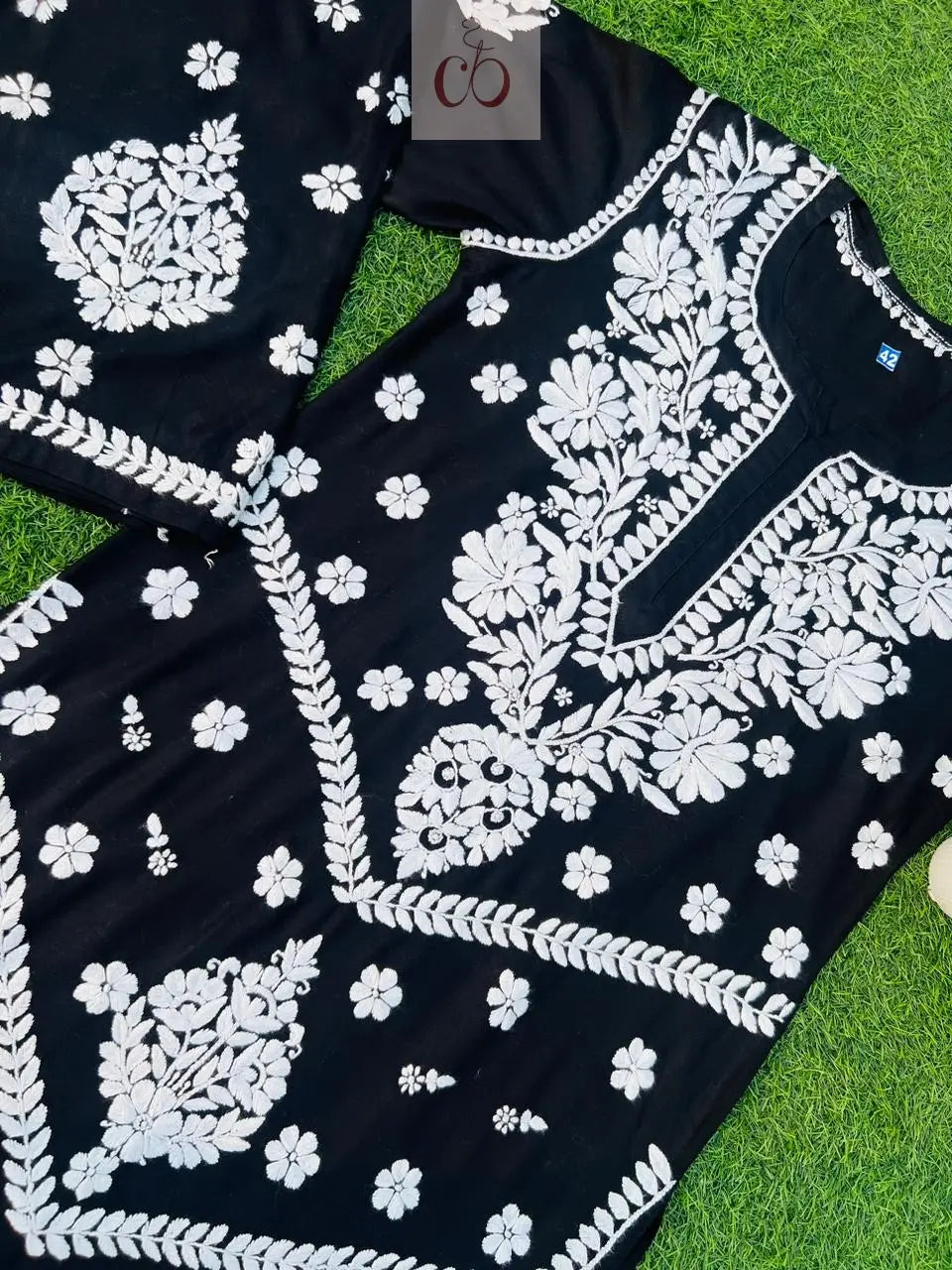 Black Rayon Plazo Set With white thread Work - Chikankari Official