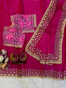 Pink Jimmy Satin Saree Unstiched