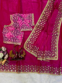 Pink Jimmy Satin Saree Unstiched