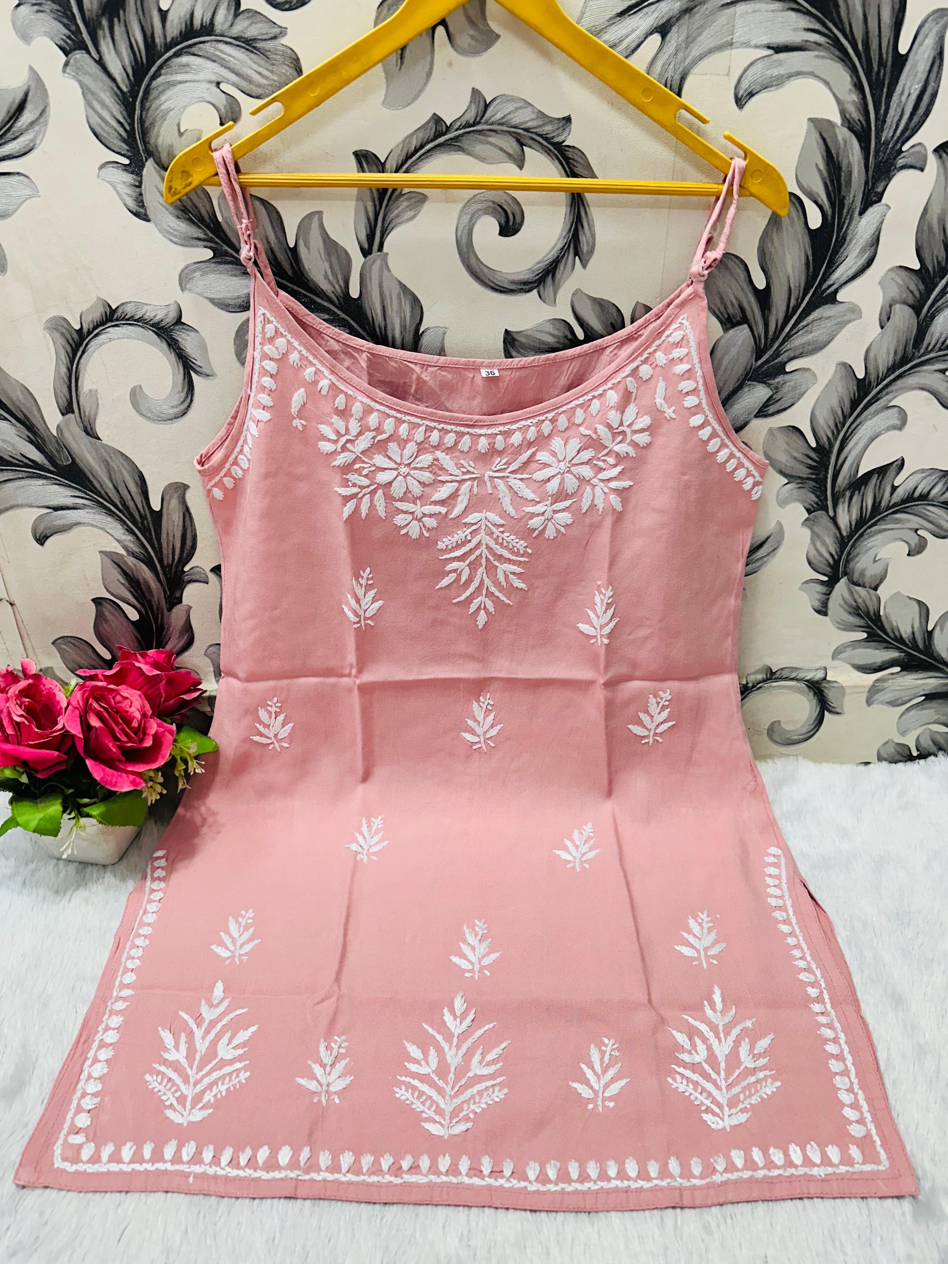 Noodle starp short Chikankari Kurti