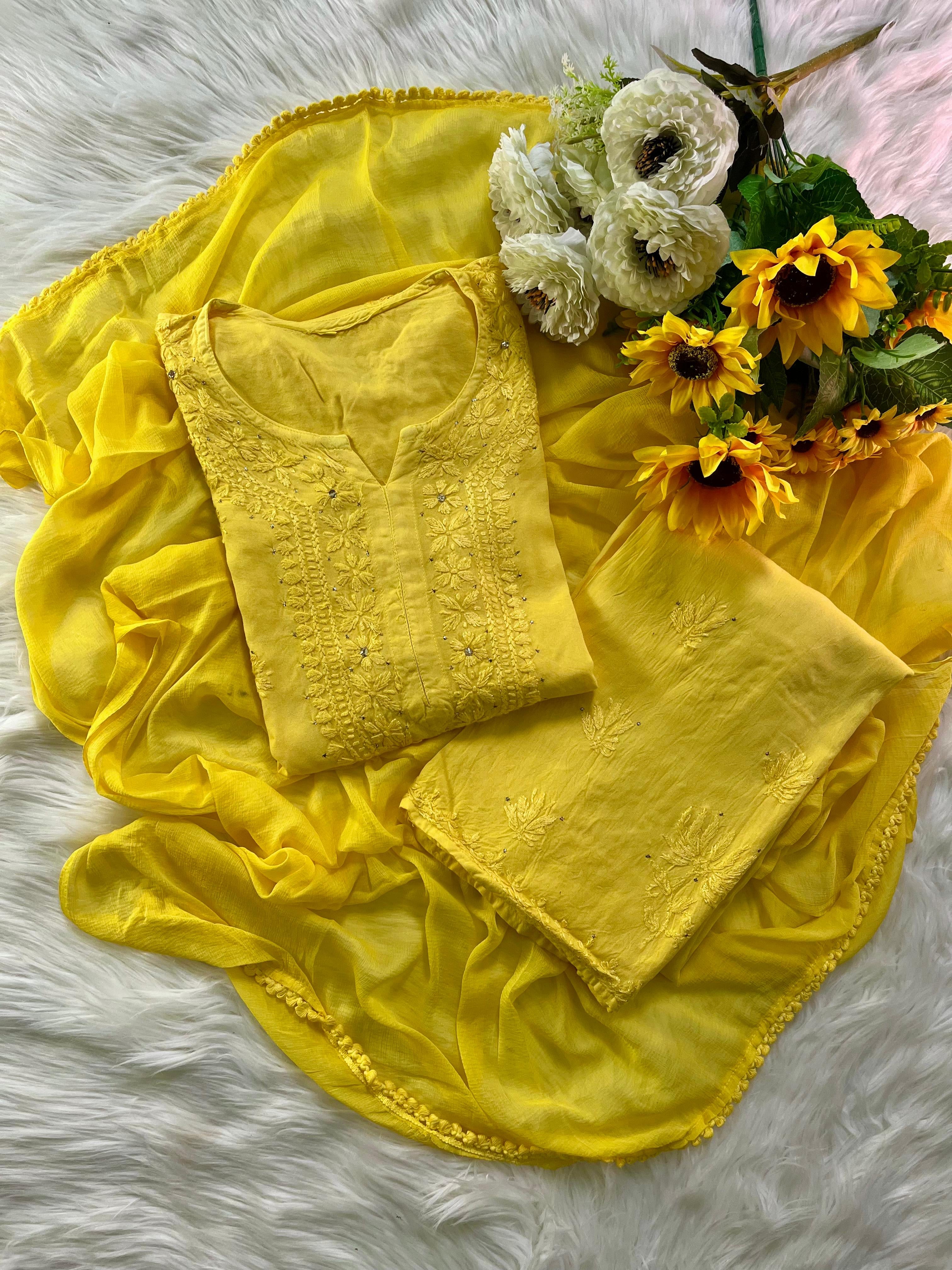 Zoya Viral Chikankari Muqaish work 3pc set