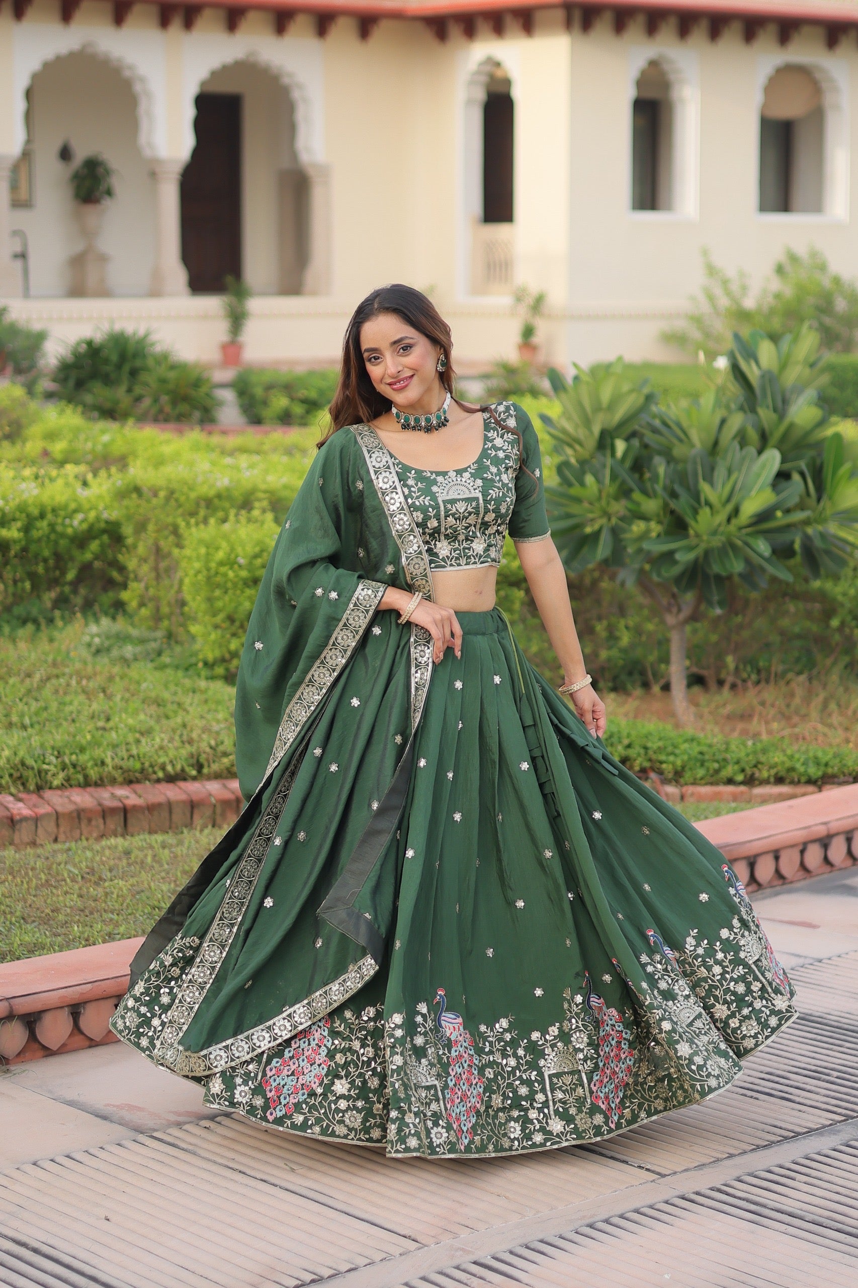 Lehenga Choli Green full stiched Set