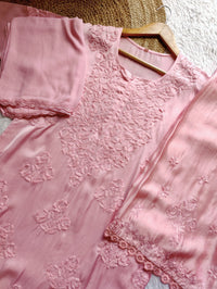Modal Cotton Satin Embroidered 3pc Set