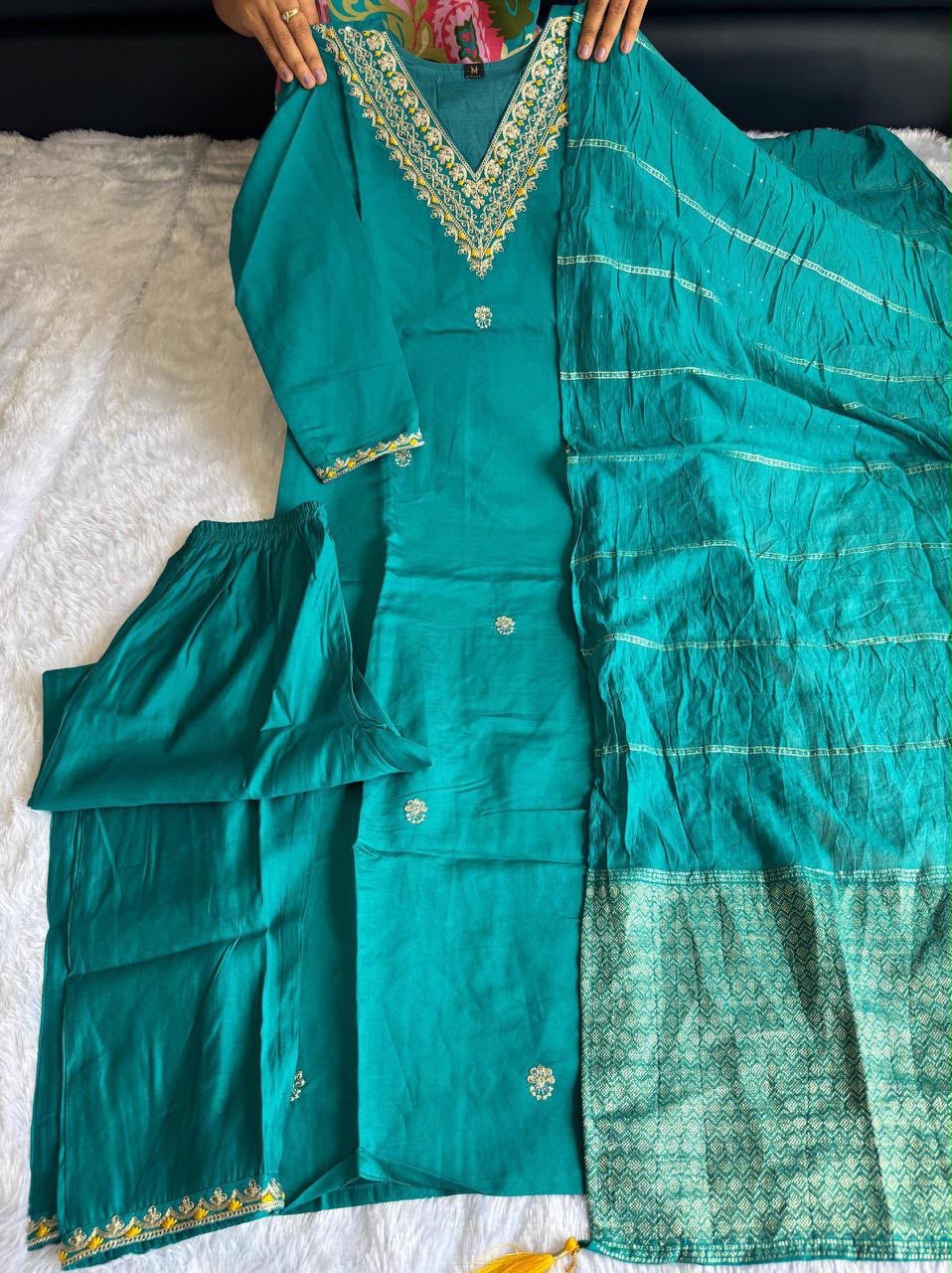 Roman Silk Blue 3pc Ethnic Set