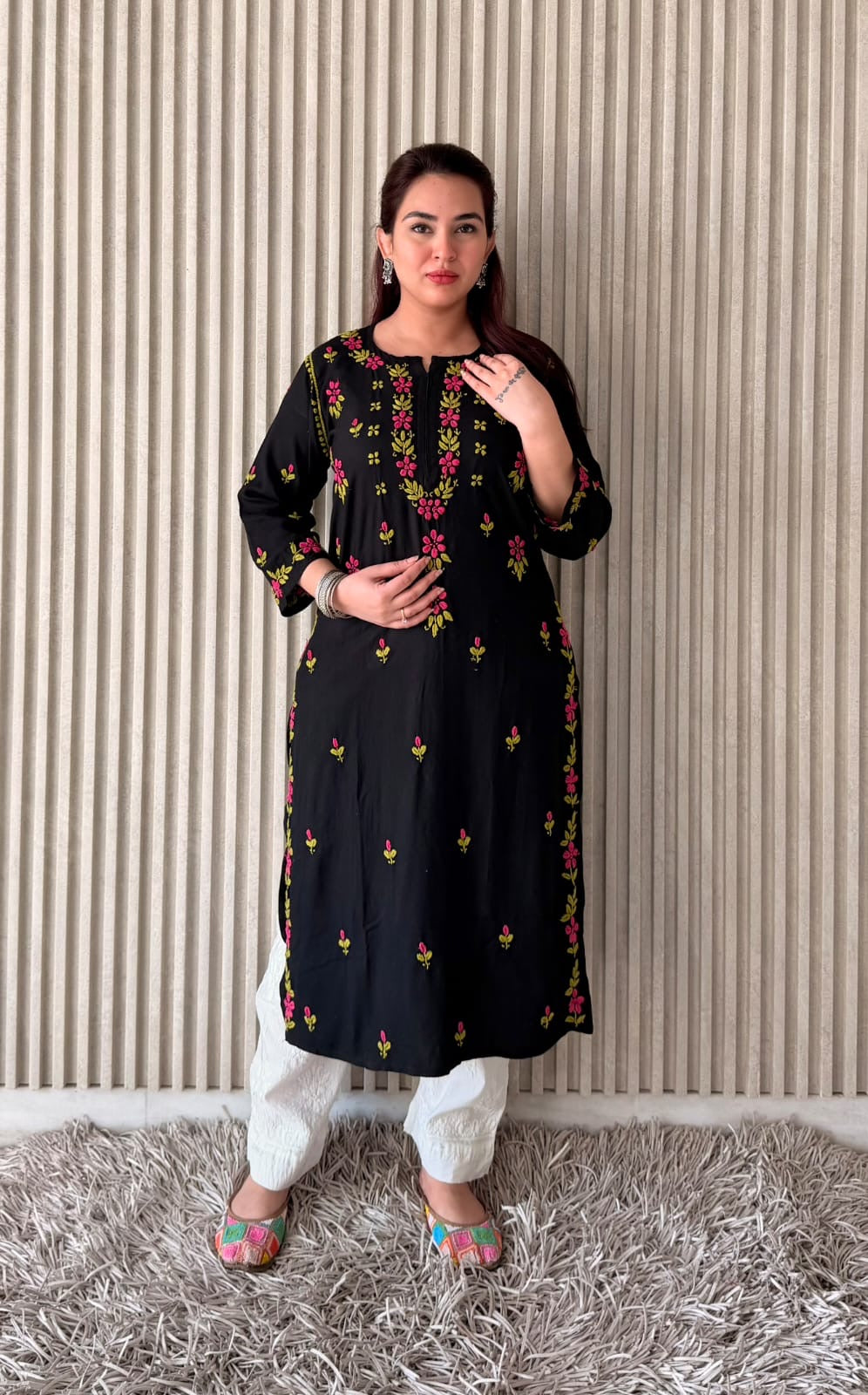 Black Multi thread Designer chikankari Kurta