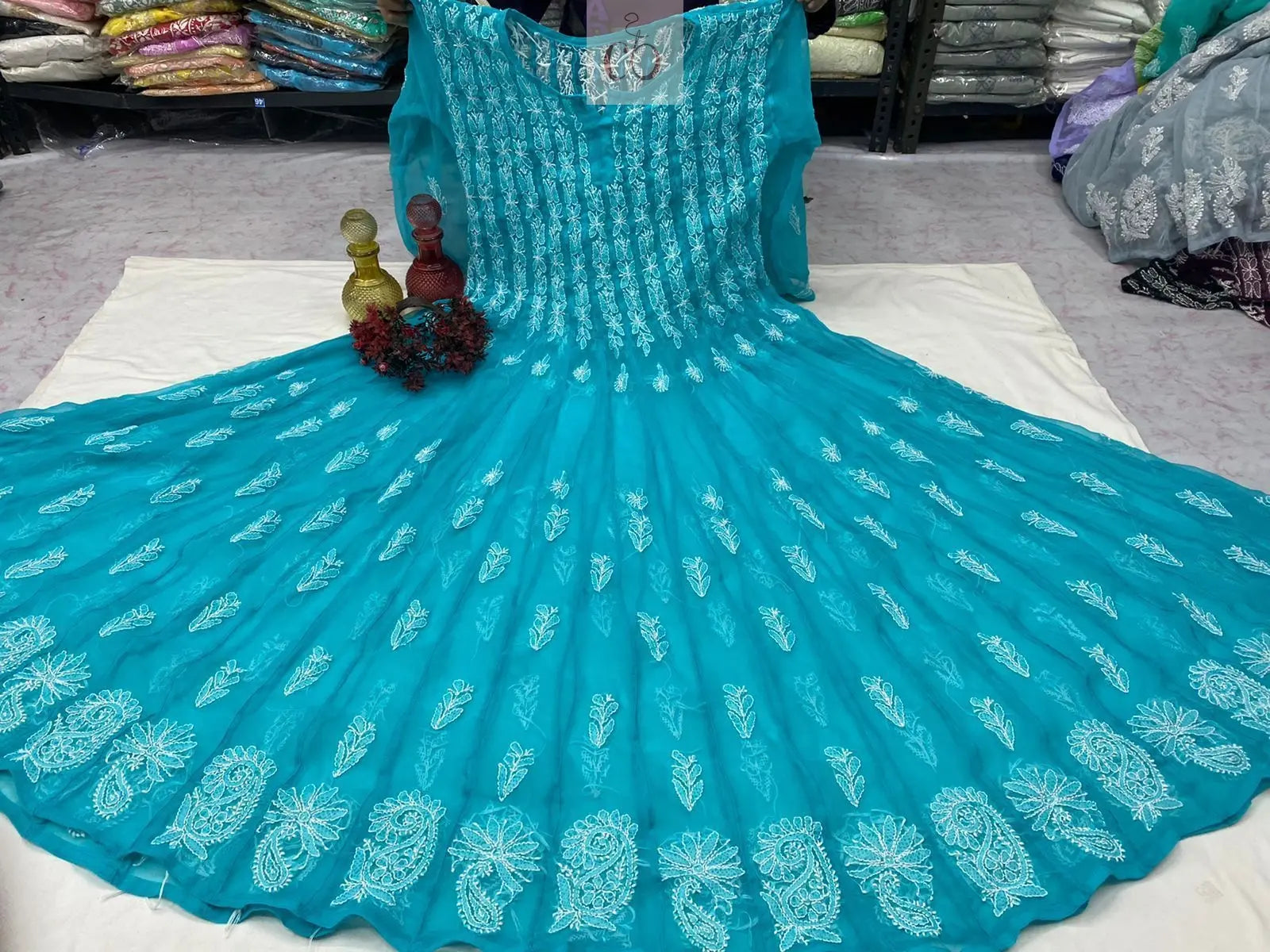 56 Kali Anarkali With Sharara - Chikankari Official