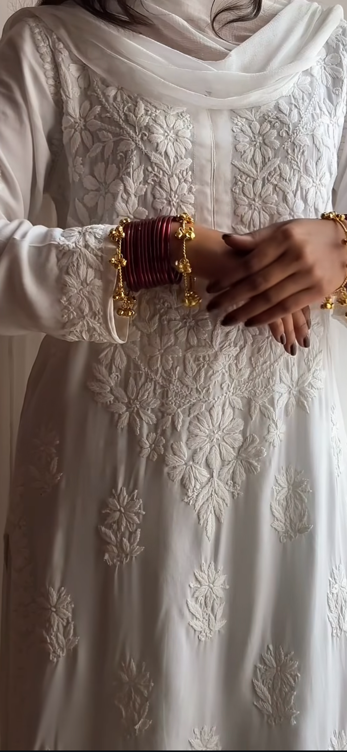 Pure White handwork 3pc Chikankari Set kurti Plazzo dupatta