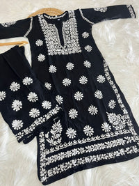 Heavy Rayon Chikankari Kurta Plazzo Set