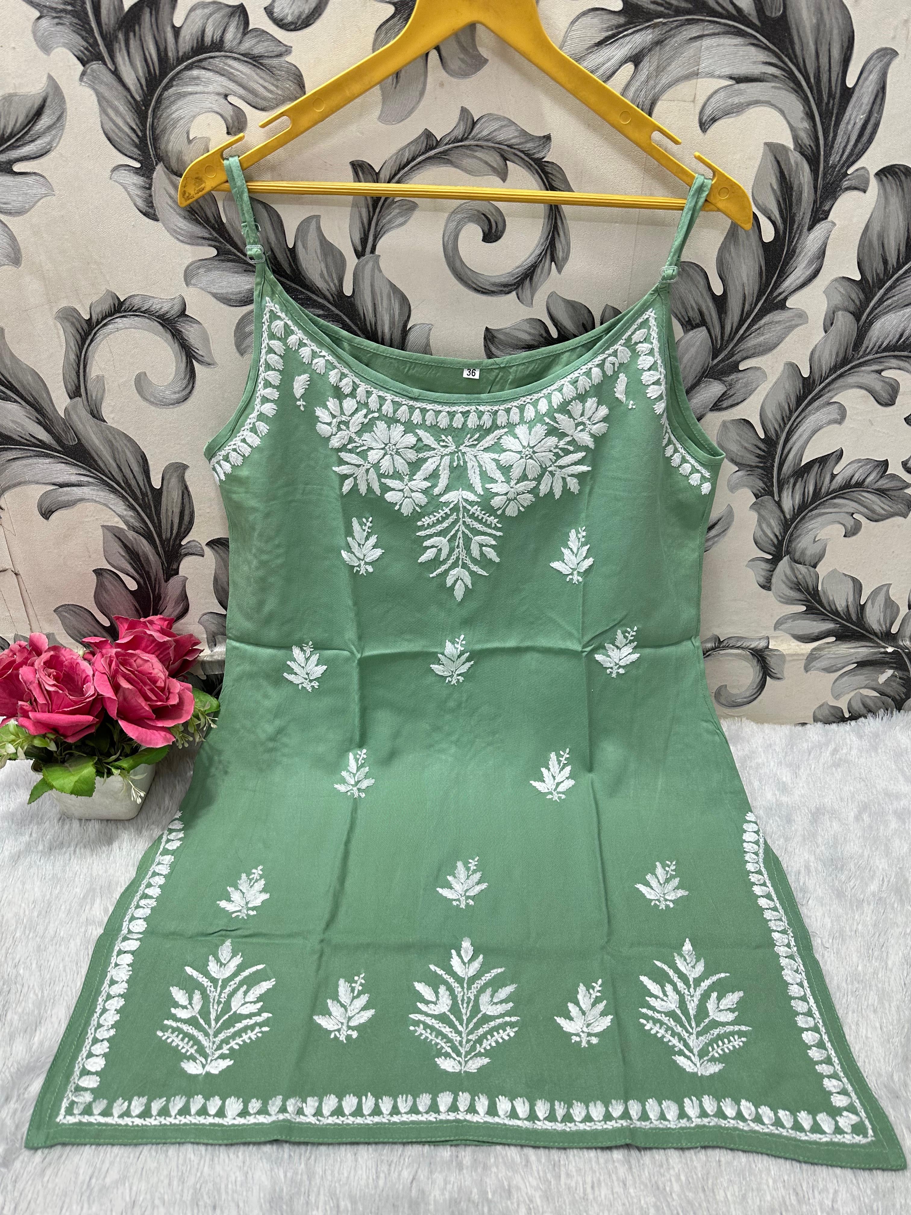 Noodle starp short Chikankari Kurti