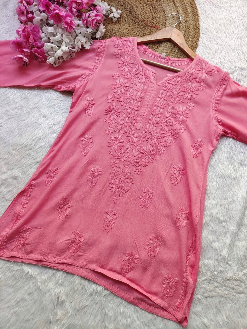 Rayon Chikankari short top for Office college wear