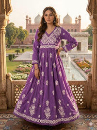 Chanderi Dyeable Fine work Gown
