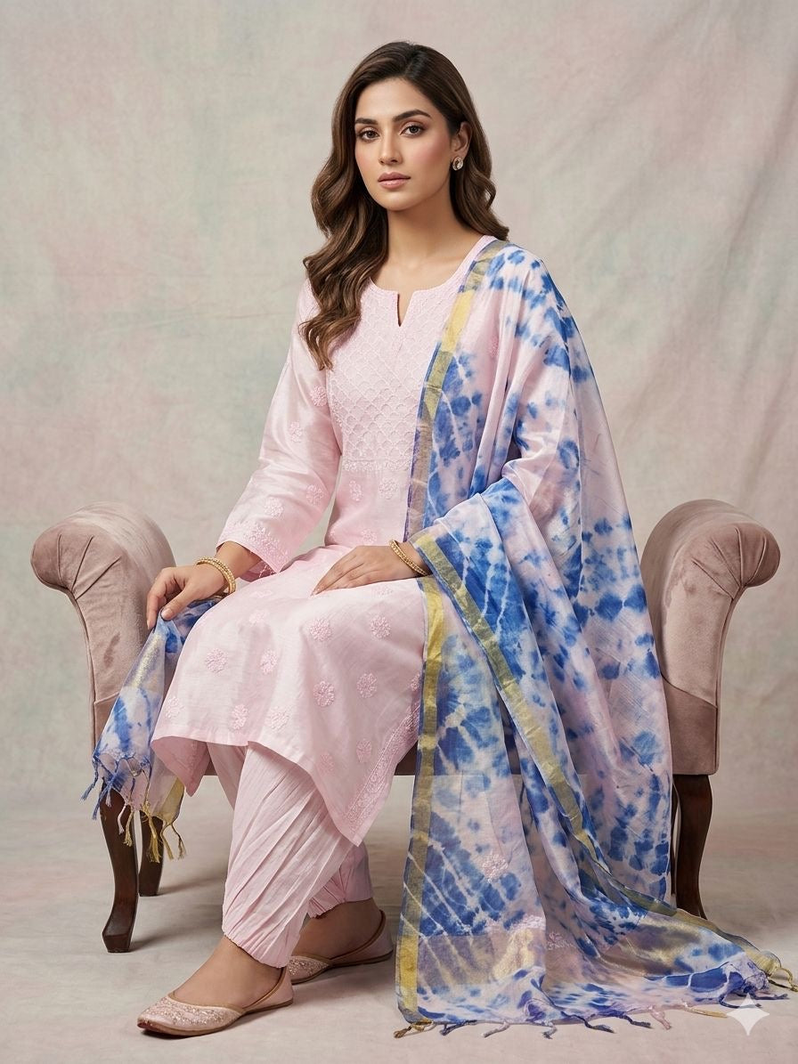 Modal Co-ord Set Rose Work & Printed