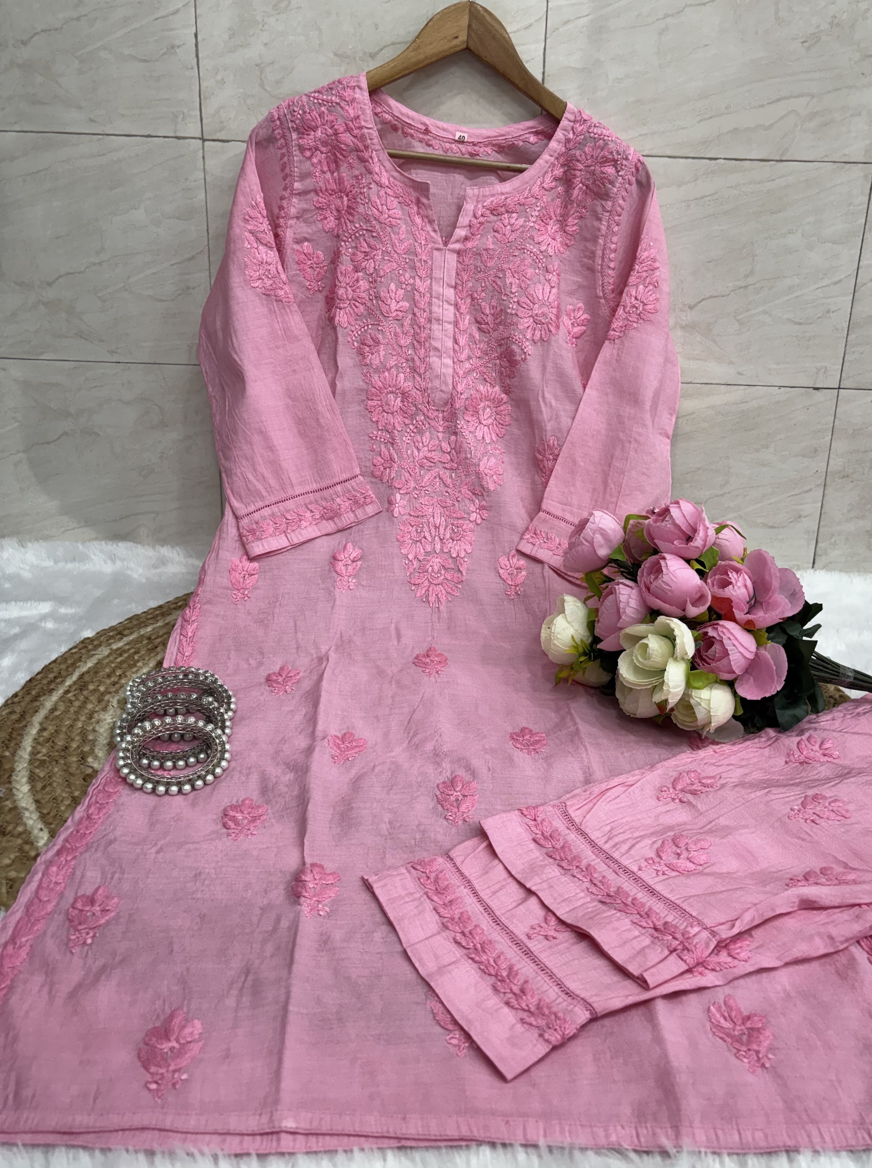 Chanderi Gala buti Lace desinger 2pc set